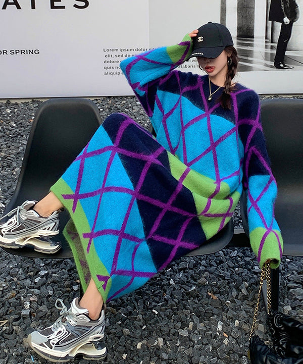 Gradient Argyle Knit Dress